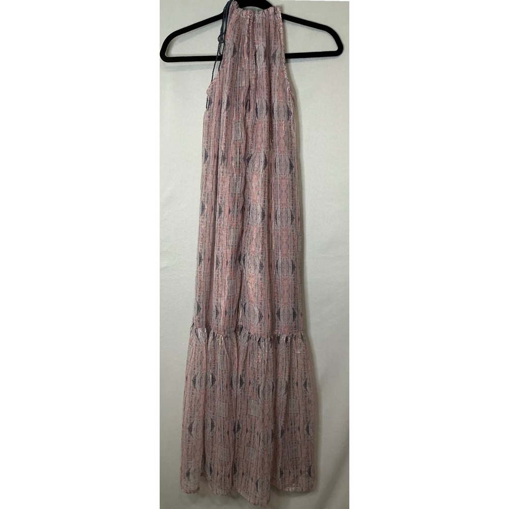 World Market Estrella Blue and Pink Shimmer Geo Midi Dress Flowy Lagenlook S/M - Picture 3 of 10
